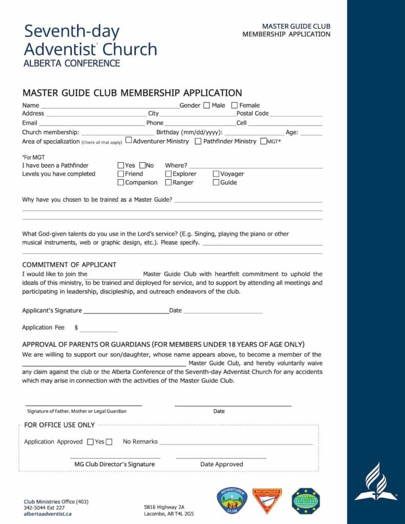 Master Guides Club Membership Application Thumbnail